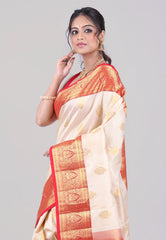 Beige Pure Kanjivaram Silk Saree with Blouse Piece - Adi Akshoy & Co.