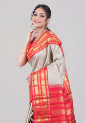 Gray Pure Kanjivaram Silk Saree with Blouse Piece - Adi Akshoy & Co.