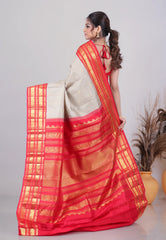 Gray Pure Kanjivaram Silk Saree with Blouse Piece - Adi Akshoy & Co.