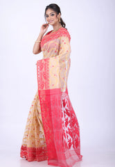Beige Dhakai Jamdani Cotton Saree without Blouse Piece - Adi Akshoy & Co.