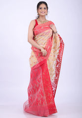 Beige Dhakai Jamdani Cotton Saree without Blouse Piece - Adi Akshoy & Co.