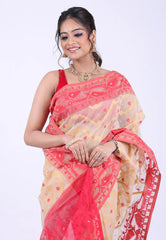 Beige Dhakai Jamdani Cotton Saree without Blouse Piece - Adi Akshoy & Co.