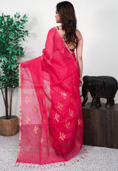 Rani Pink Handloom Saree With Blouse Piece