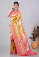 Golden Yellow Tissue Silk Saree with Blouse Piece - Adi Akshoy & Co.