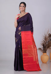 Deep Blue Pure Kanjivaram Silk Saree with Blouse Piece - Adi Akshoy & Co.