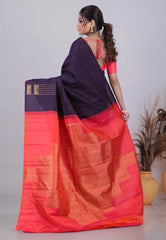 Deep Blue Pure Kanjivaram Silk Saree with Blouse Piece - Adi Akshoy & Co.