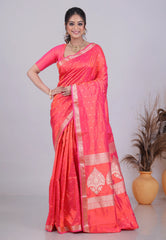 Cross Rani Pink Pure Katan Silk Saree with Blouse Piece - Adi Akshoy & Co.