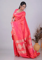 Cross Rani Pink Pure Katan Silk Saree with Blouse Piece - Adi Akshoy & Co.