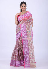 Brown Dhakai Jamdani Cotton Saree without Blouse Piece - Adi Akshoy & Co.