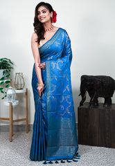 Feroza Blue Mashru Silk Saree with Blouse Piece