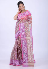 Brown Dhakai Jamdani Cotton Saree without Blouse Piece - Adi Akshoy & Co.