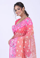 Light Pink Dhakai Jamdani Cotton Saree without Blouse Piece - Adi Akshoy & Co.