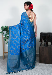 Feroza Blue Mashru Silk Saree with Blouse Piece