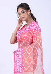 Light Pink Dhakai Jamdani Cotton Saree without Blouse Piece - Adi Akshoy & Co.