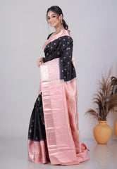 Black Pure Kanjivaram Silk Saree with Blouse Piece - Adi Akshoy & Co.