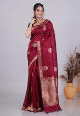 Maroon Pure Tussar Silk Saree with Blouse Piece - Adi Akshoy & Co.