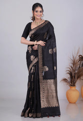 Black Pure Tussar Silk Saree with Blouse Piece - Adi Akshoy & Co.