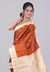 Rust Colour Pure Kanjivaram Silk Saree with Blouse Piece - Adi Akshoy & Co.