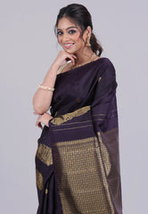 Navy Deep Blue Pure Kanjivaram Silk Saree with Blouse Piece - Adi Akshoy & Co.
