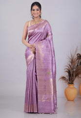 Purple Pure Tussar Silk Saree with Blouse Piece - Adi Akshoy & Co.