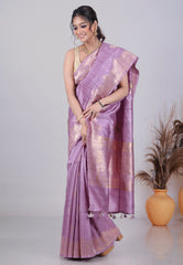 Purple Pure Tussar Silk Saree with Blouse Piece - Adi Akshoy & Co.