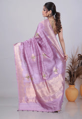 Purple Pure Tussar Silk Saree with Blouse Piece - Adi Akshoy & Co.
