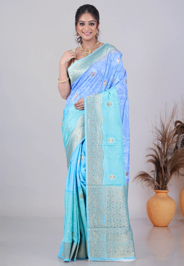 Blue & Sea Blue Mashru Silk Saree with Blouse Piece - Adi Akshoy & Co.