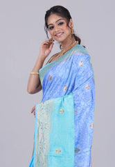 Blue & Sea Blue Mashru Silk Saree with Blouse Piece - Adi Akshoy & Co.