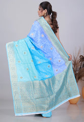 Blue & Sea Blue Mashru Silk Saree with Blouse Piece - Adi Akshoy & Co.