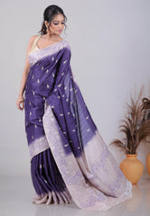 Blue Tussar Silk Saree with Blouse Piece - Adi Akshoy & Co.