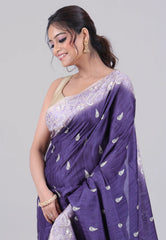 Blue Tussar Silk Saree with Blouse Piece - Adi Akshoy & Co.