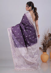 Violet Tussar Silk Saree with Blouse Piece - Adi Akshoy & Co.