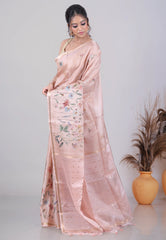 Peach Tussar Silk Saree with Blouse Piece - Adi Akshoy & Co.