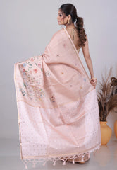 Peach Tussar Silk Saree with Blouse Piece - Adi Akshoy & Co.