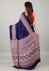 Navy Blue Mirror Work Modal Silk Saree With Blouse Piece - Adi Akshoy & Co.