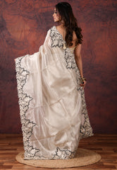 Silver Colour Tissue Kantha Silk Saree With Blouse Piece - Adi Akshoy & Co.