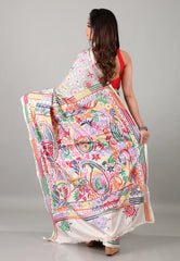 White Kantha Silk Saree With Blouse Piece - Adi Akshoy & Co.