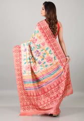 Beige Pure Tussar Kantha Silk Saree With Blouse Piece - Adi Akshoy & Co.