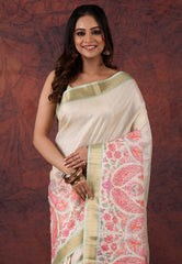 Tussar Colour Kantha Silk Saree With Blouse Piece - Adi Akshoy & Co.