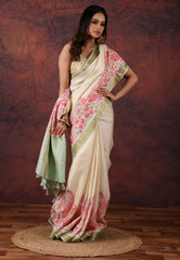 Tussar Colour Kantha Silk Saree With Blouse Piece - Adi Akshoy & Co.