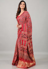 Red Pure Modal Work Silk Saree With Blouse Piece - Adi Akshoy & Co.