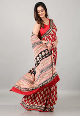 Red Pure Modal Work Silk Saree With Blouse Piece - Adi Akshoy & Co.