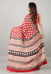 Red Pure Modal Work Silk Saree With Blouse Piece - Adi Akshoy & Co.