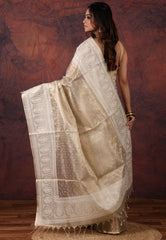  Golden Silver Colour Tissue Kantha Silk Saree With Blouse Piece - Adi Akshoy & Co.