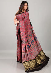 Red Pure Modal Work Silk Saree With Blouse Piece - Adi Akshoy & Co.