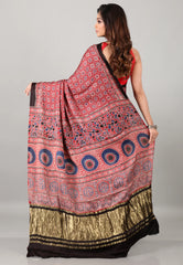 Red Pure Modal Work Silk Saree With Blouse Piece - Adi Akshoy & Co.