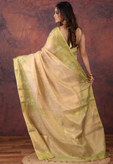 Golden with Green Tissue Embroidery Saree with Blouse Piece - Adi Akshoy & Co.