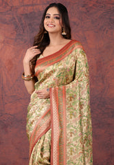 Beige Kani Silk Saree With Blouse Piece - Adi Akshoy & Co.