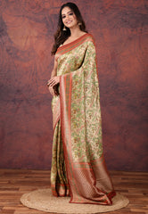 Beige Kani Silk Saree With Blouse Piece - Adi Akshoy & Co.