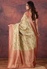Beige Kani Silk Saree With Blouse Piece - Adi Akshoy & Co.